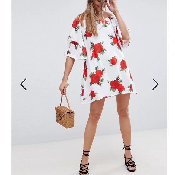 ASOS Off the Shoulder Floral Print Dress - Picture 1 of 4